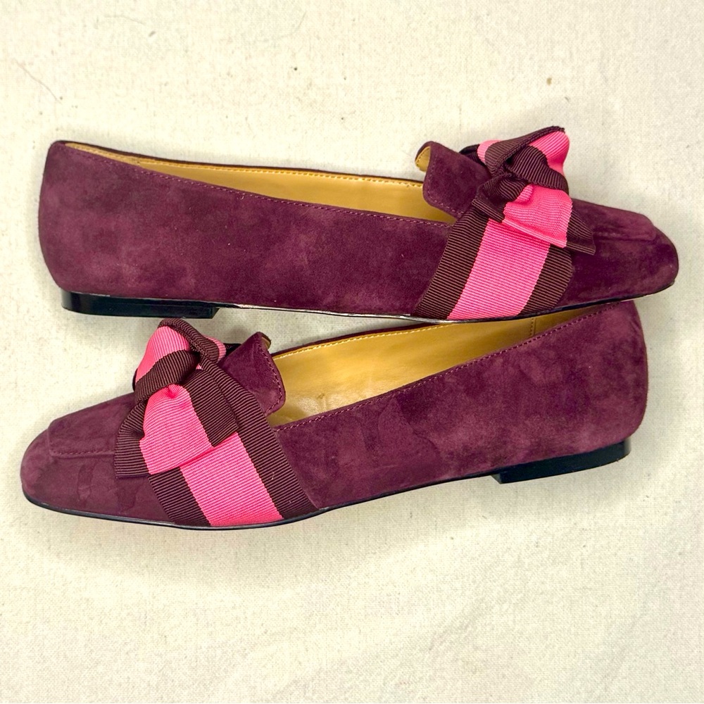 Talbots Stella Bow Suede Flats Purple and Pink Grosgrain Ribbon Women’s 7M